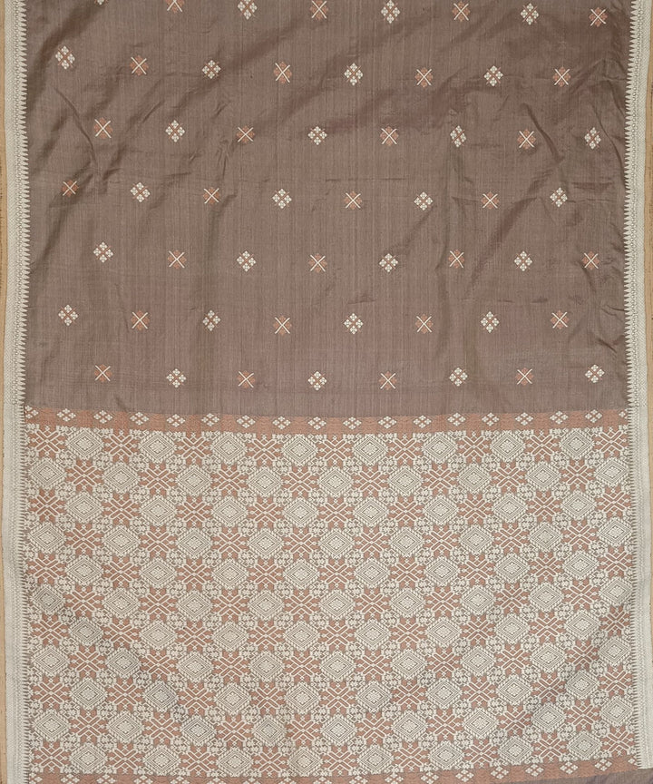 Brown grey silk handloom assam saree