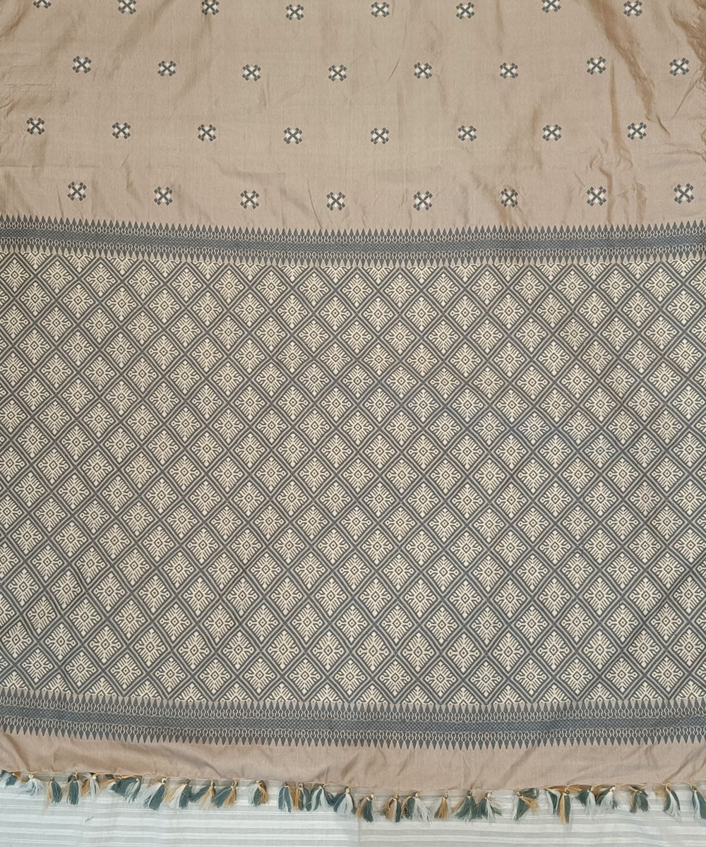 Brown grey white silk handloom assam saree