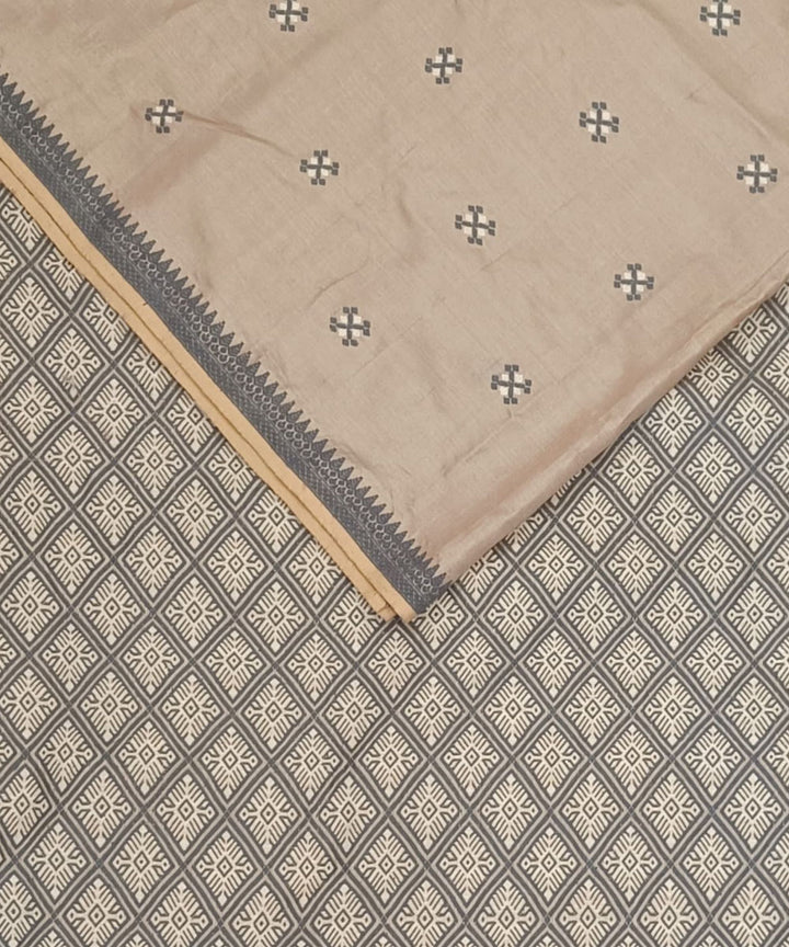 Brown grey white silk handloom assam saree