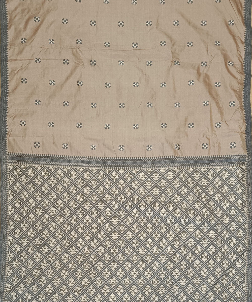 Brown grey white silk handloom assam saree