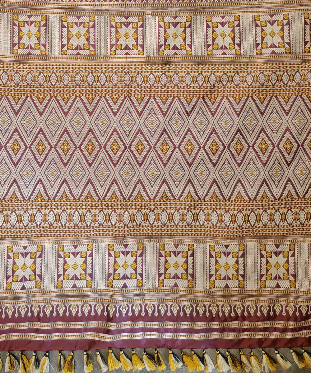 Maroon golden pink silk handloom assam saree