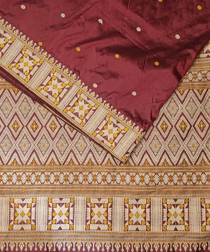 Maroon golden pink silk handloom assam saree