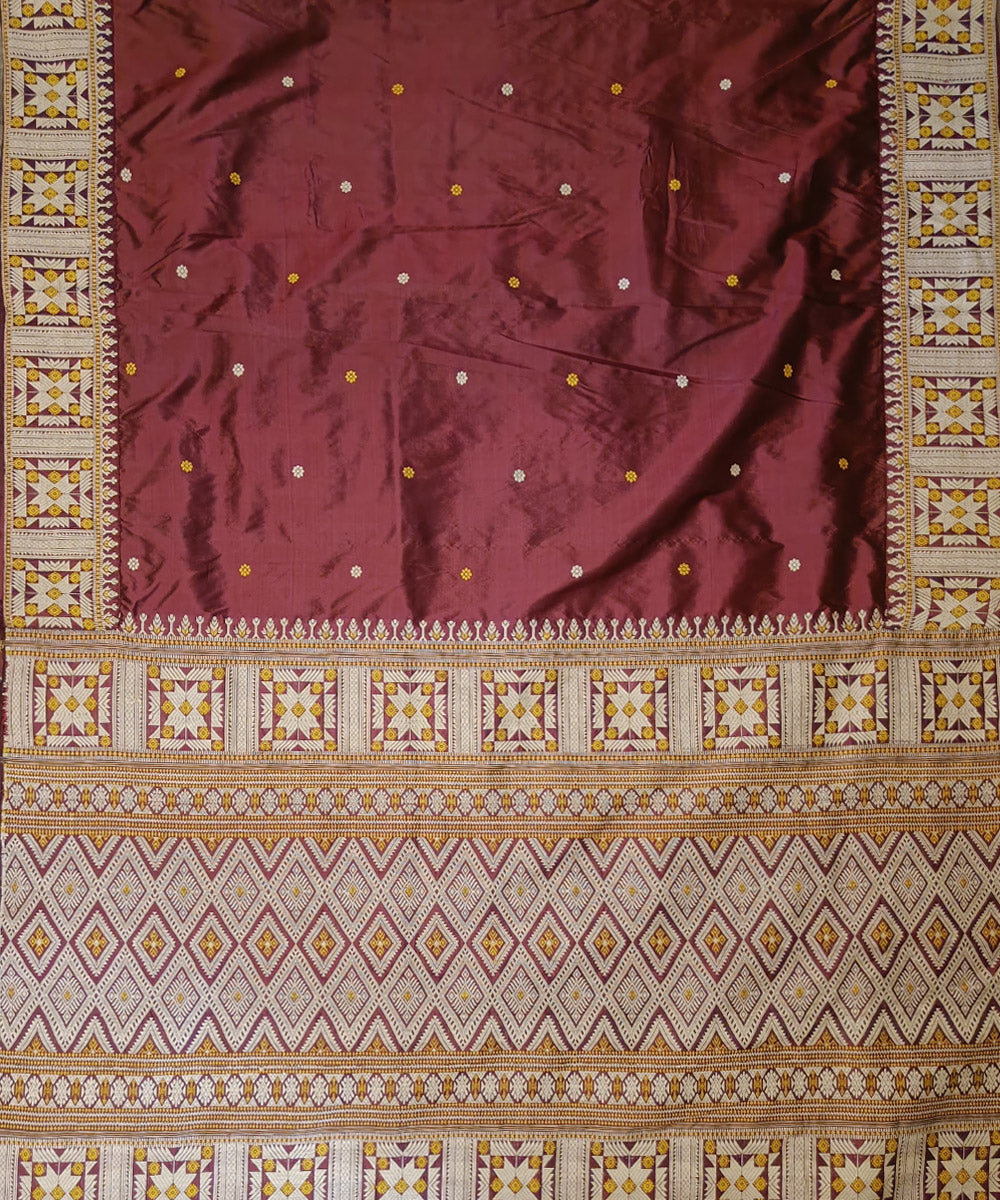 Maroon golden pink silk handloom assam saree