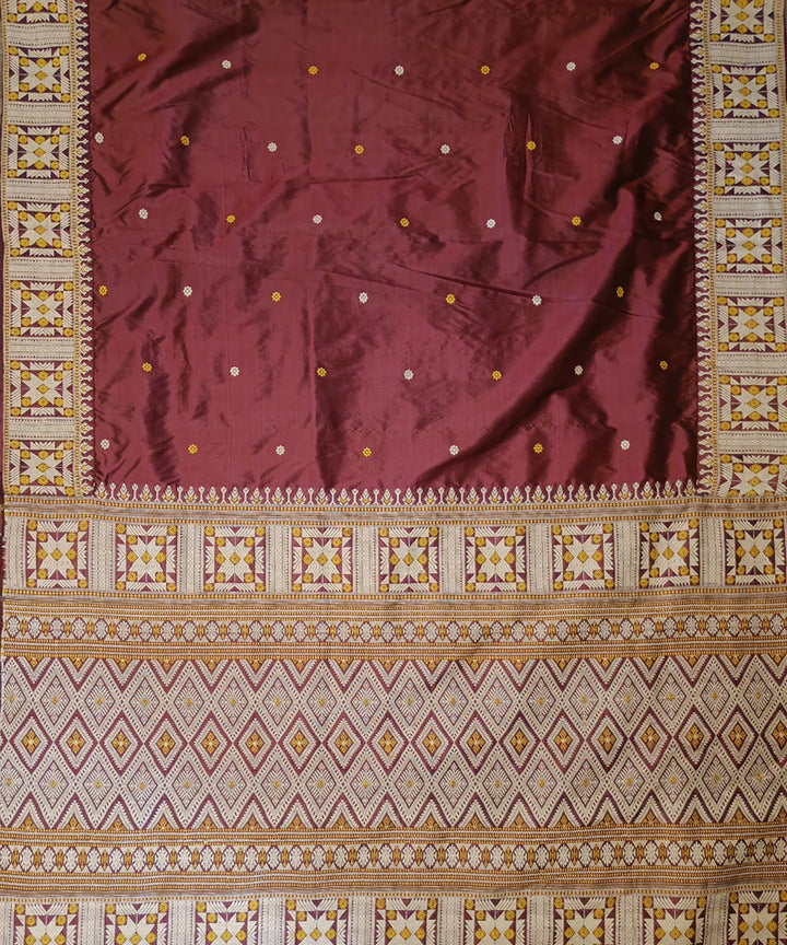 Maroon golden pink silk handloom assam saree
