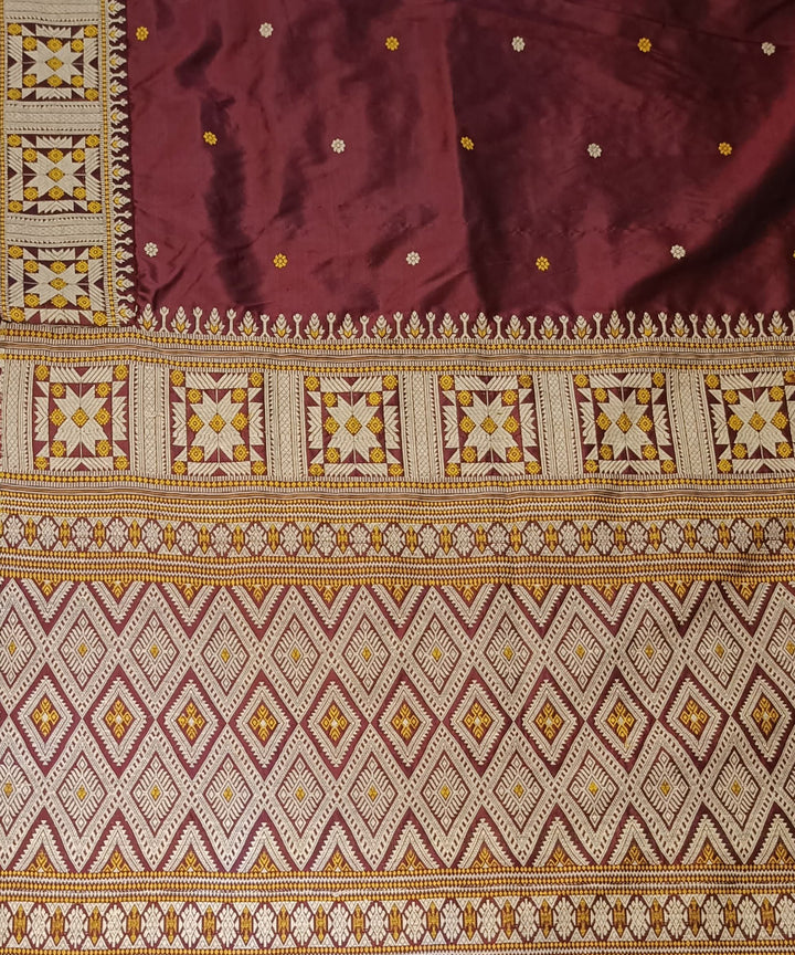 Maroon golden pink silk handloom assam saree