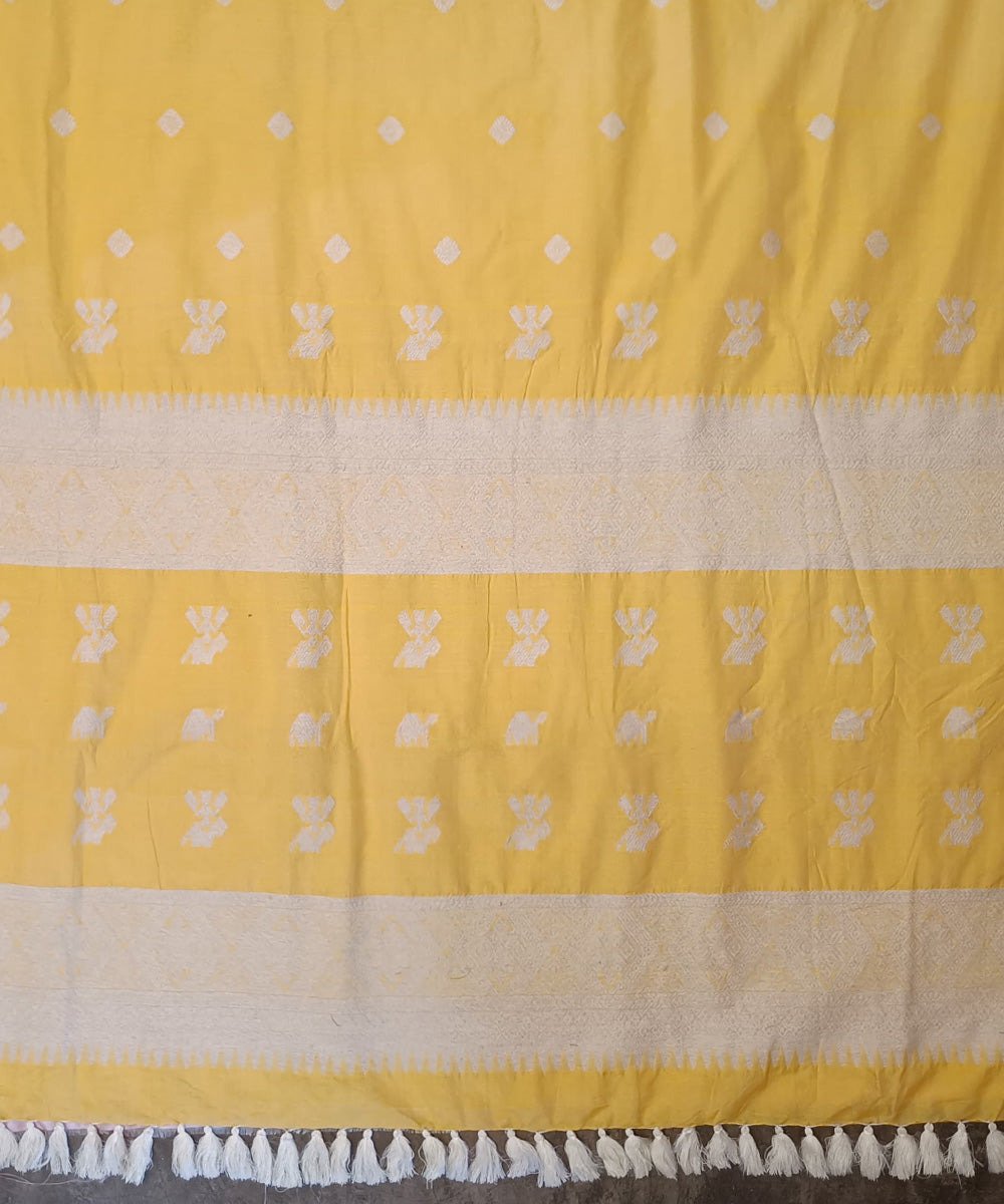 Yellow white silk handloom assam saree