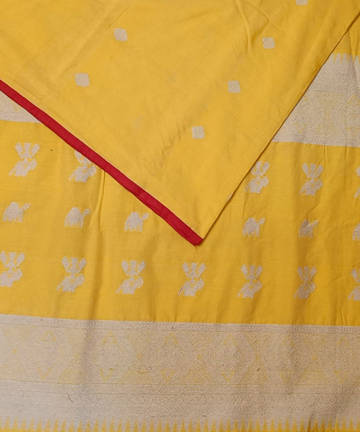 Yellow white silk handloom assam saree