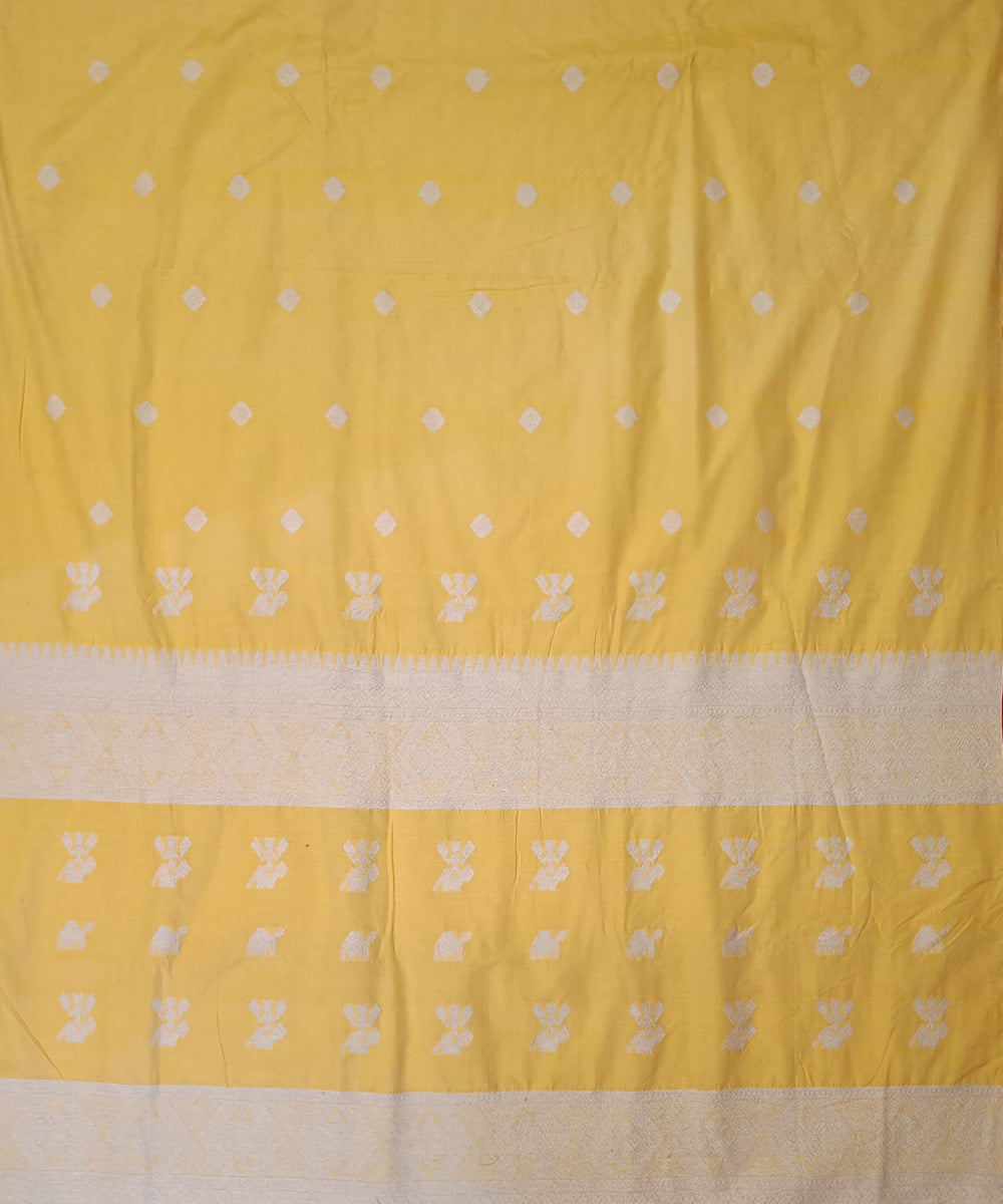 Yellow white silk handloom assam saree