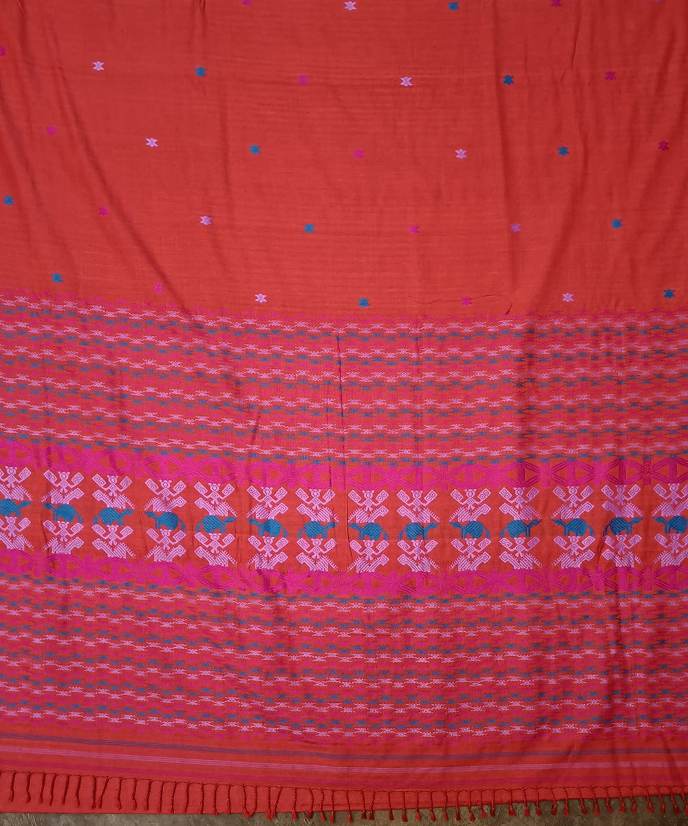 Red blue silk handloom assam saree