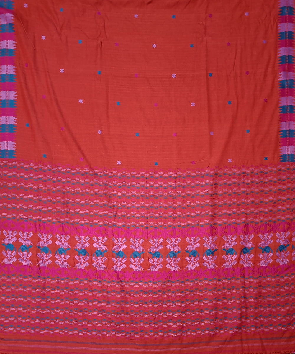 Red blue silk handloom assam saree