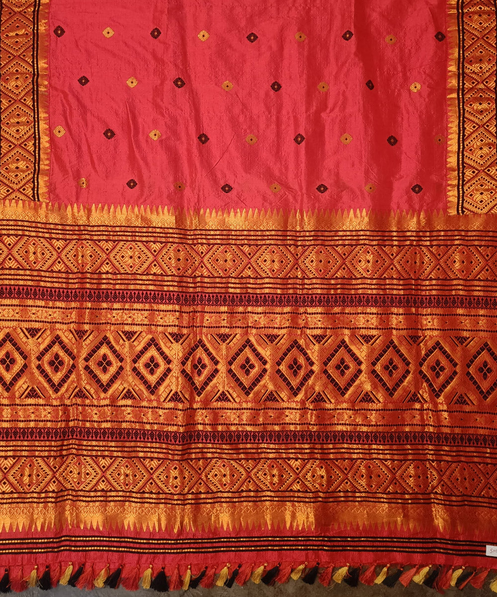 Red golden silk handloom assam saree