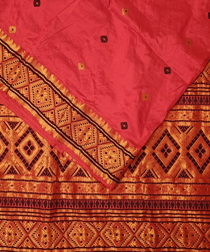 Red golden silk handloom assam saree