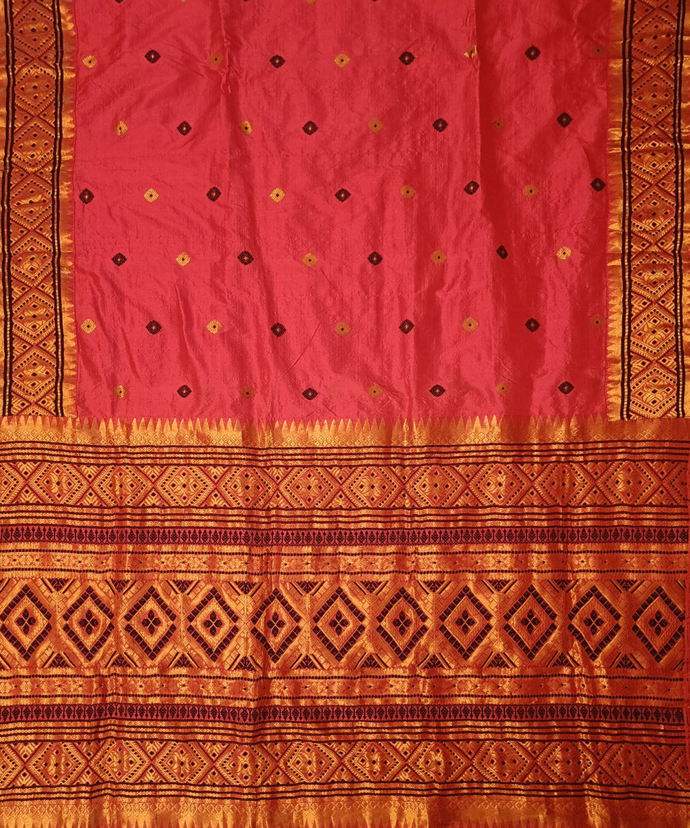 Red golden silk handloom assam saree