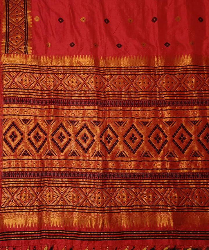 Red golden silk handloom assam saree