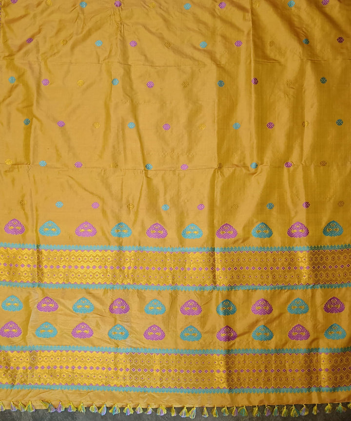 Yellow multicolour silk handloom assam saree