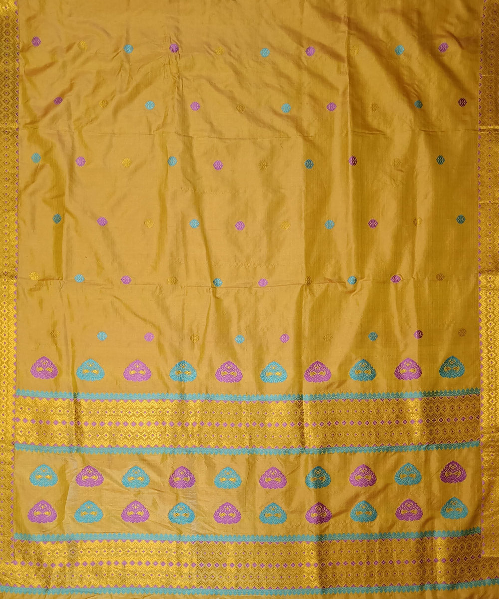 Yellow multicolour silk handloom assam saree