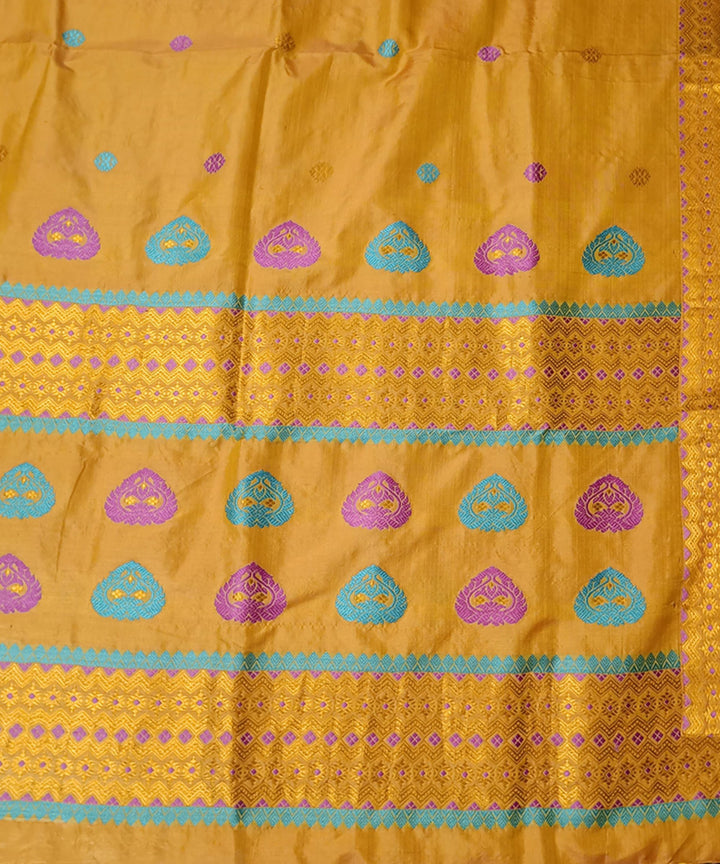 Yellow multicolour silk handloom assam saree