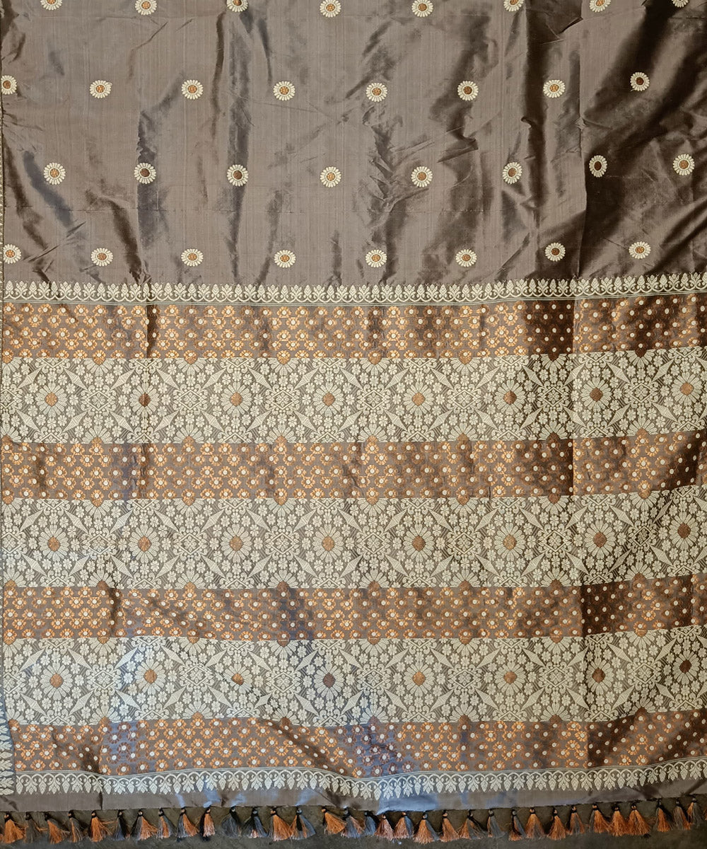 Grey white brown silk handloom assam saree