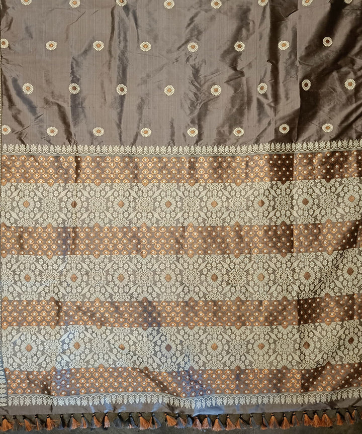 Grey white brown silk handloom assam saree