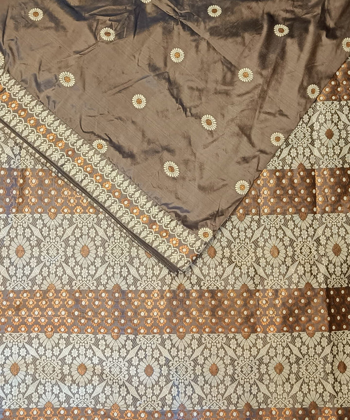 Grey white brown silk handloom assam saree