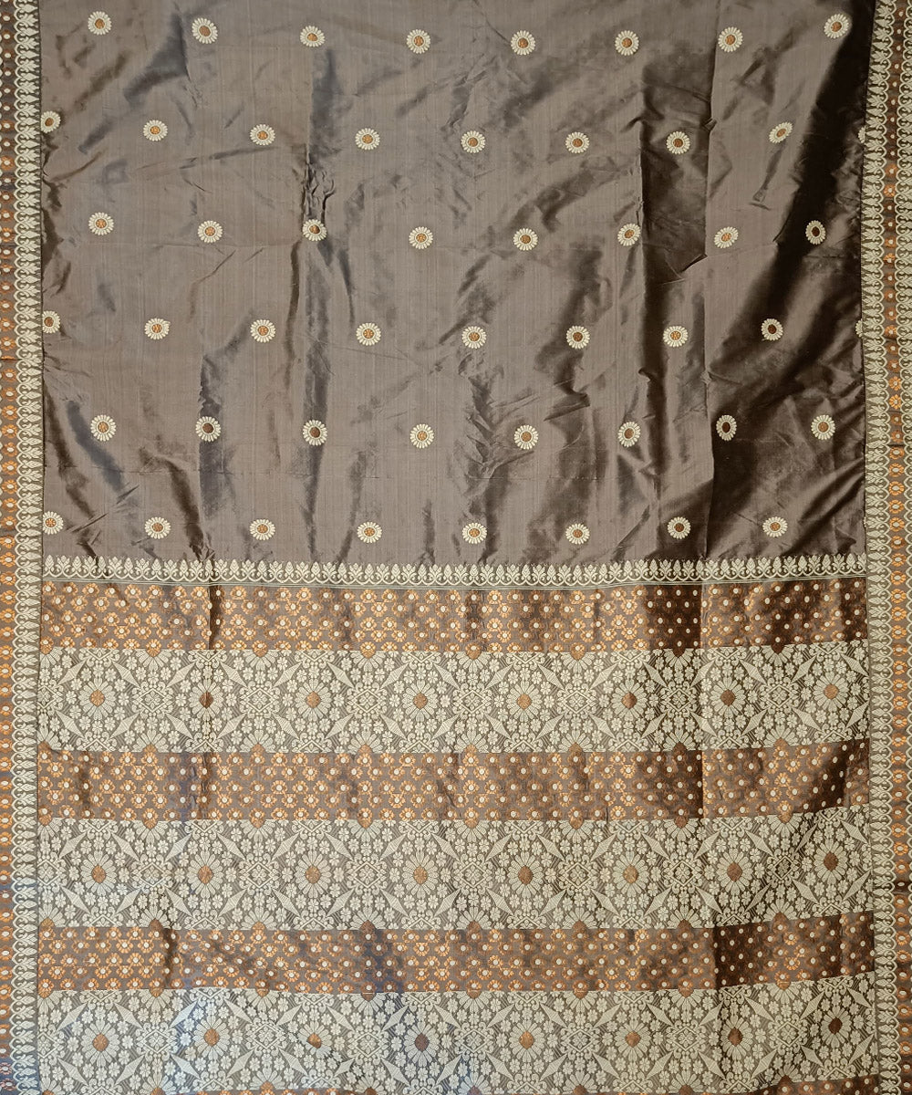 Grey white brown silk handloom assam saree
