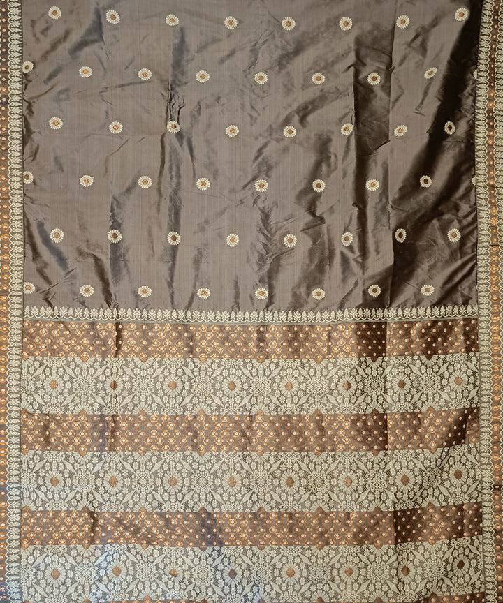 Grey white brown silk handloom assam saree