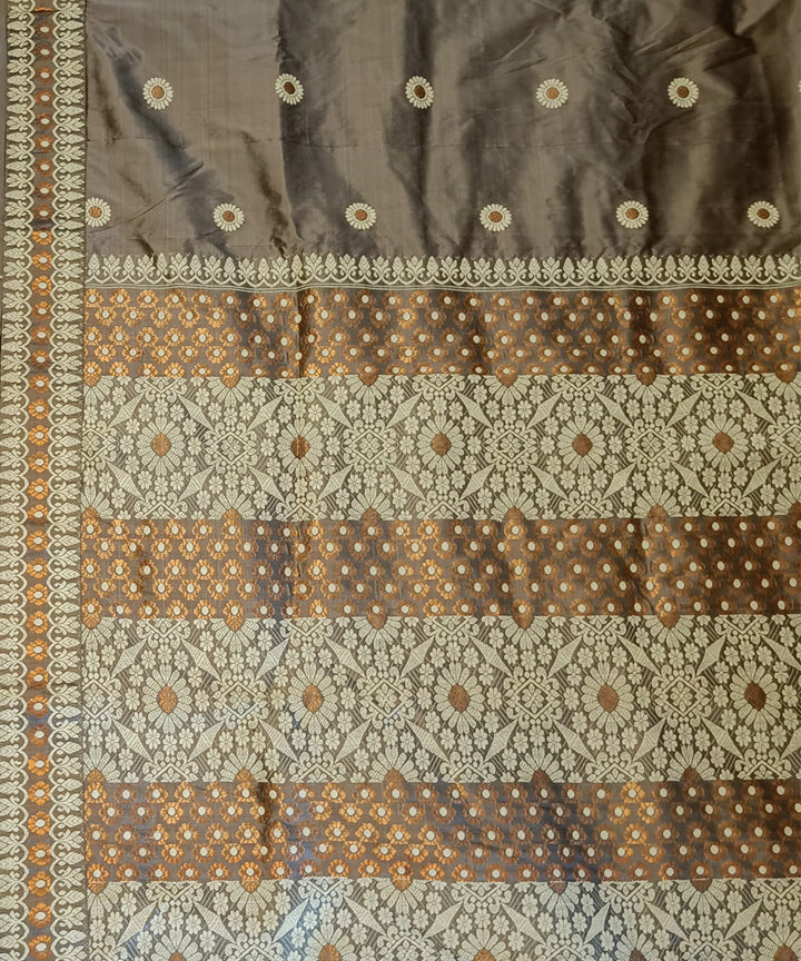 Grey white brown silk handloom assam saree