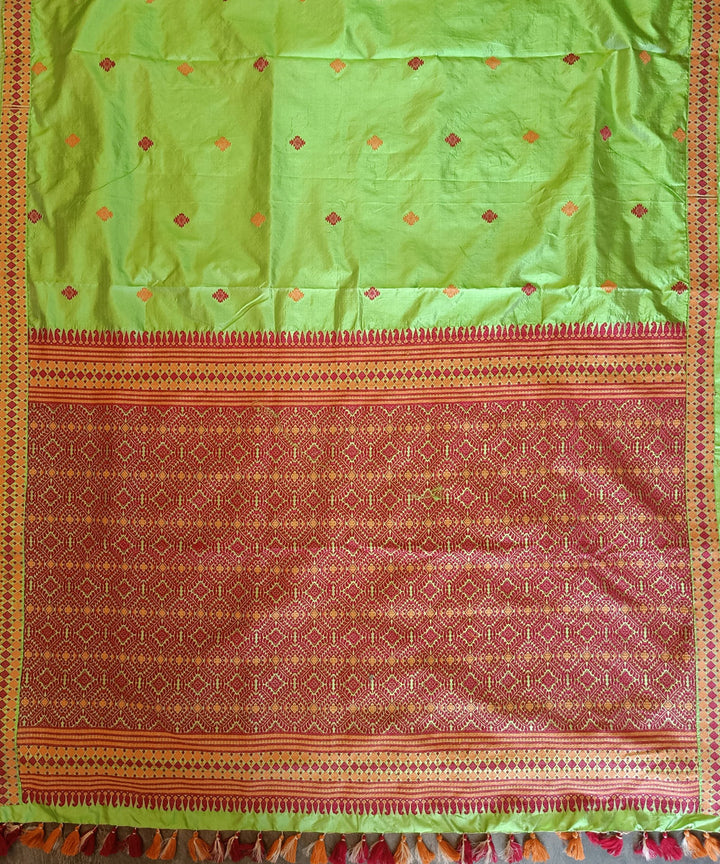 Light green red silk handloom assam saree