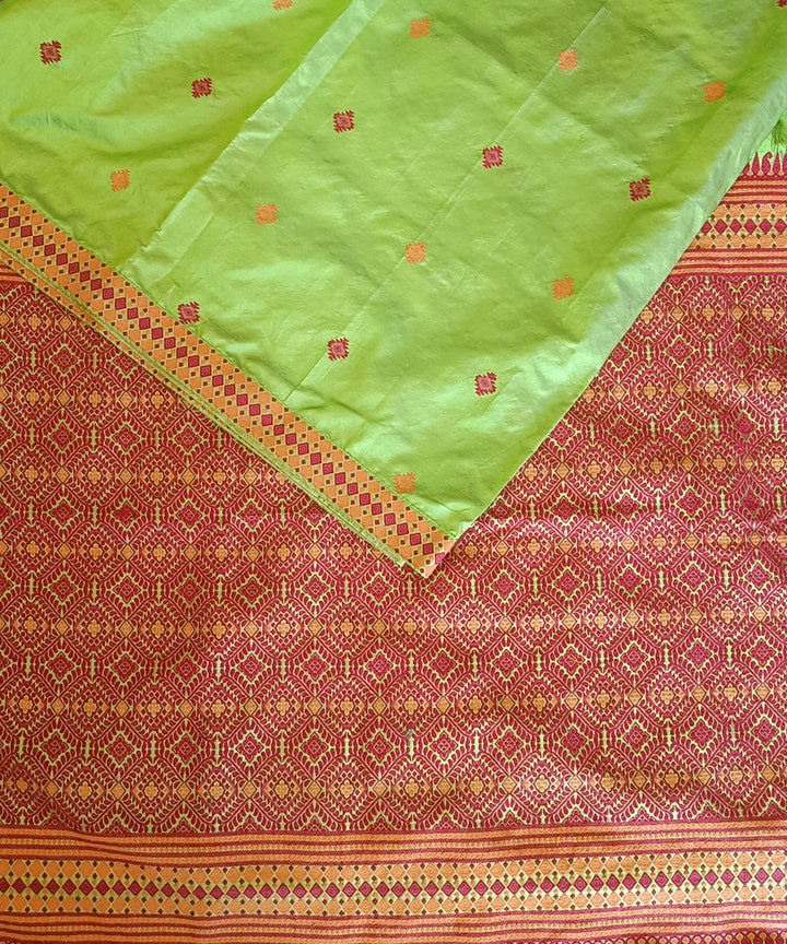 Light green red silk handloom assam saree