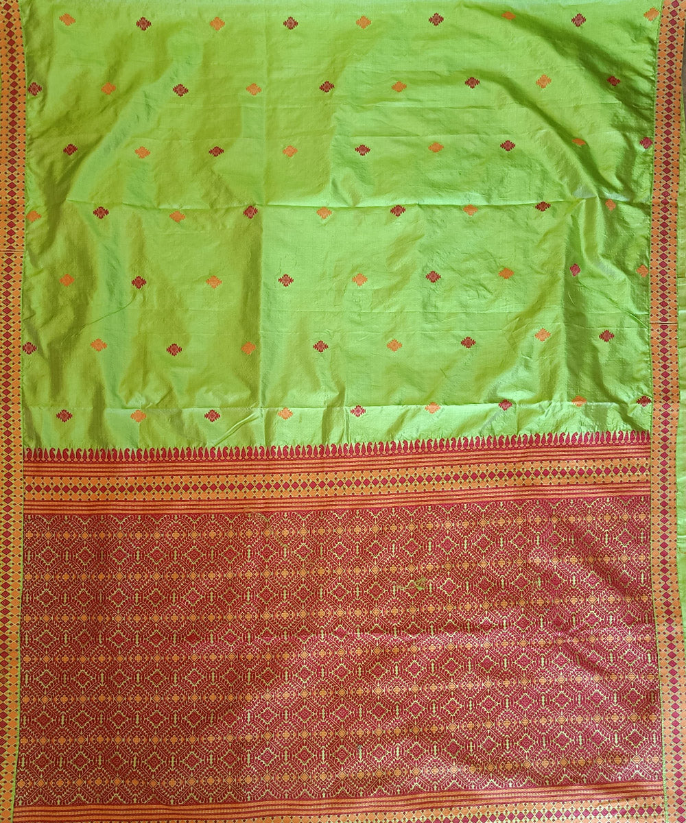 Light green red silk handloom assam saree