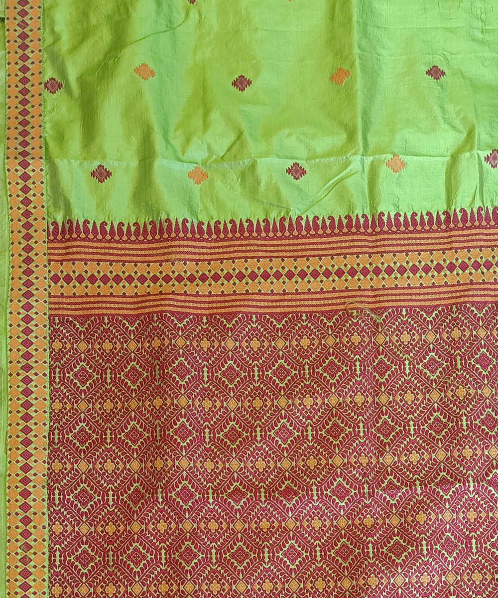 Light green red silk handloom assam saree