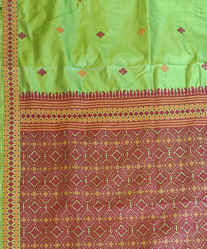 Light green red silk handloom assam saree