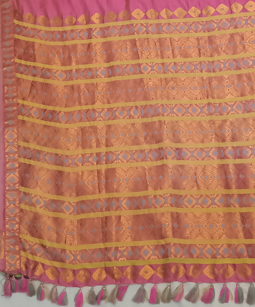 Pink golden silk handloom assam saree