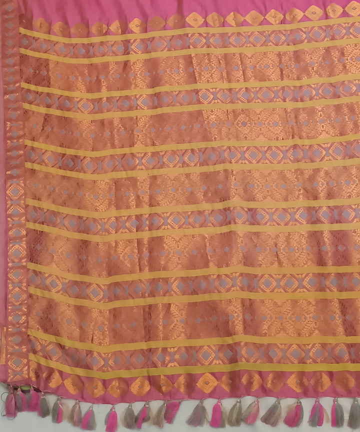 Pink golden silk handloom assam saree