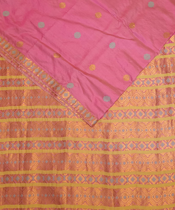 Pink golden silk handloom assam saree