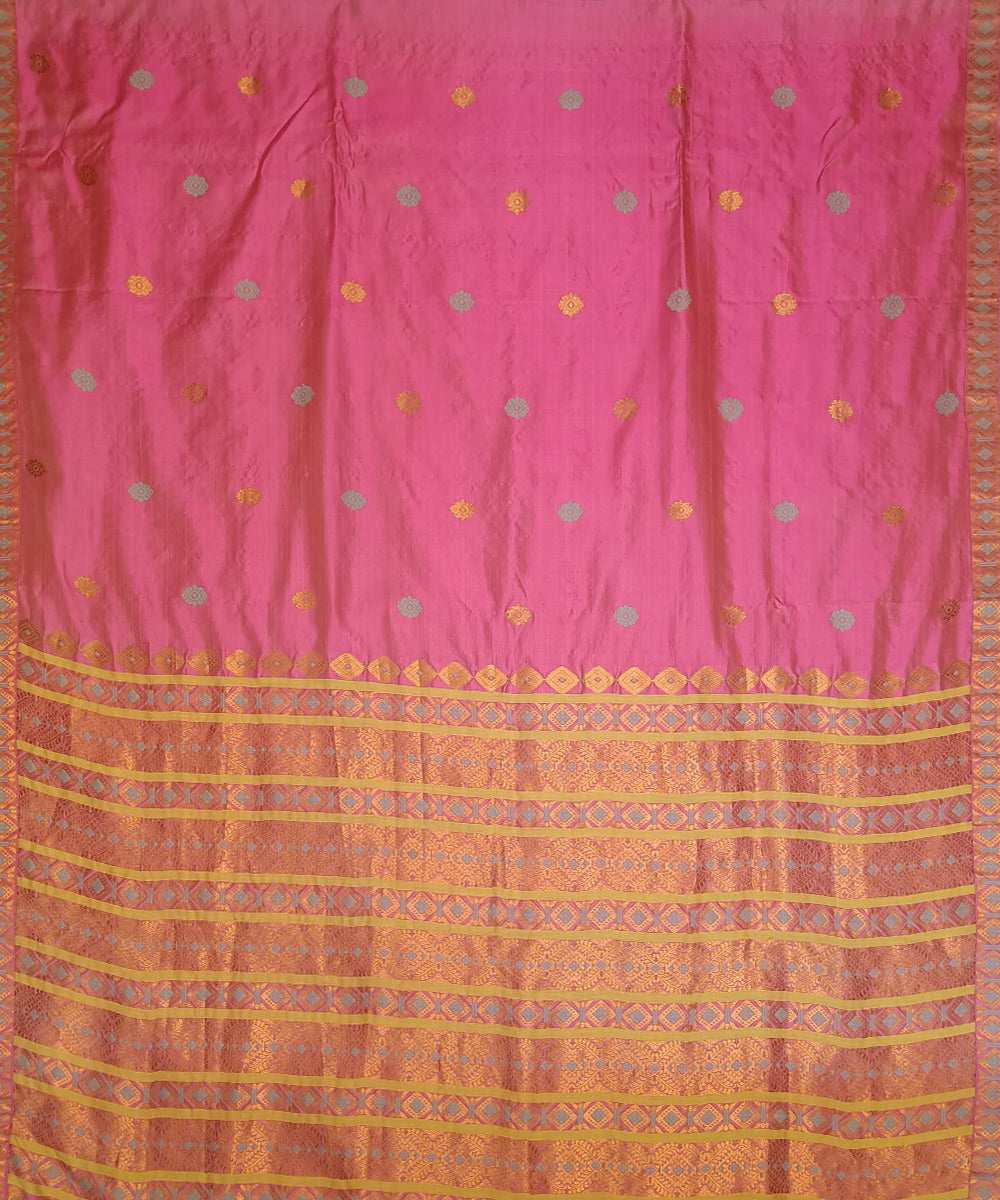 Pink golden silk handloom assam saree