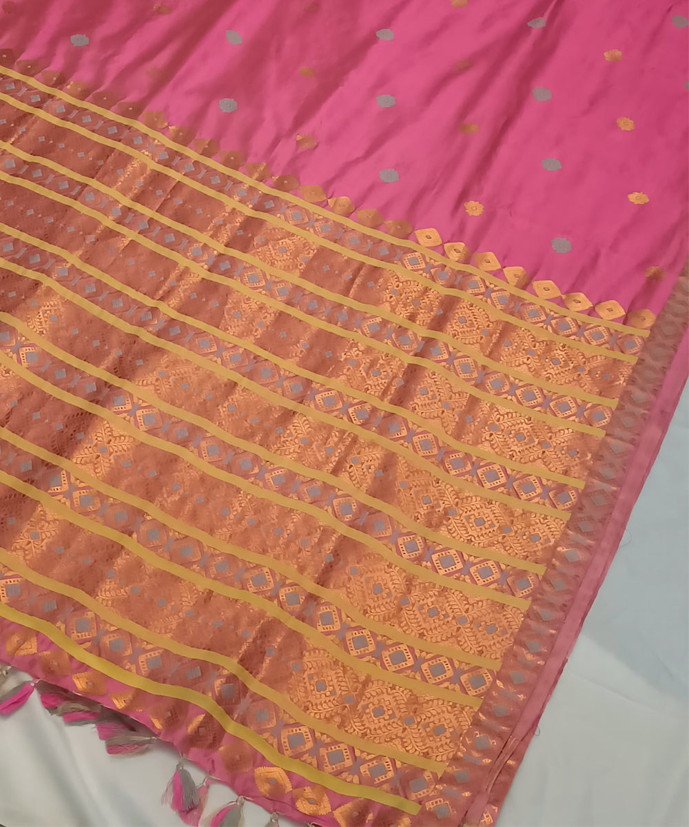 Pink golden silk handloom assam saree