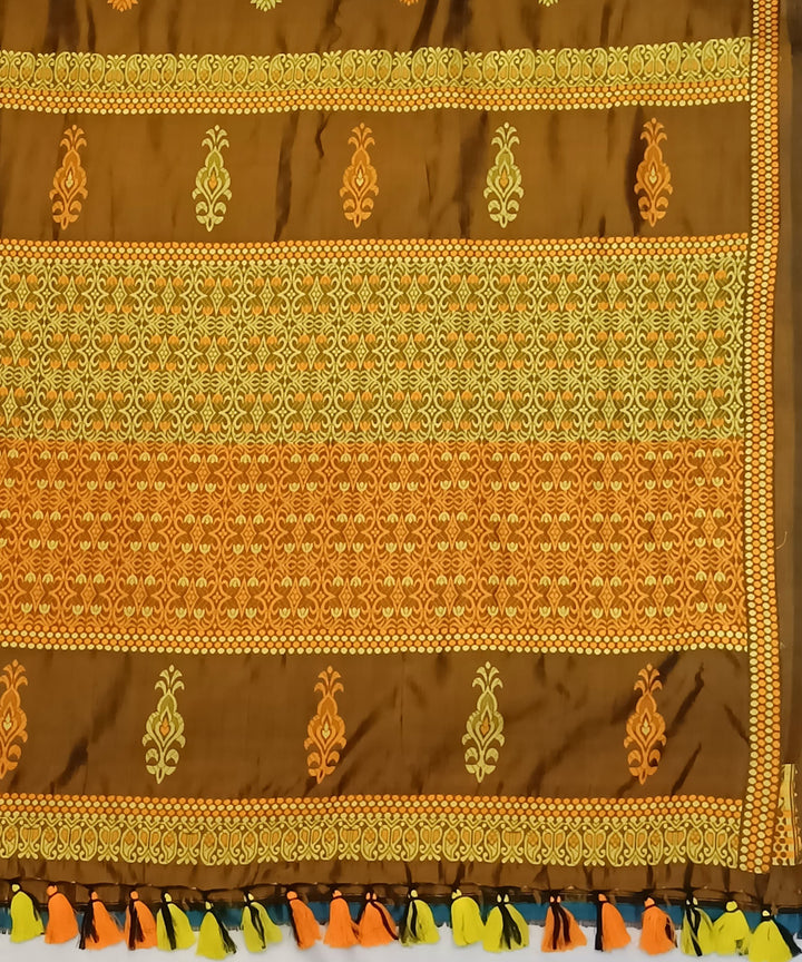 Olive green light yellow modal with mulberry handloom assam saree