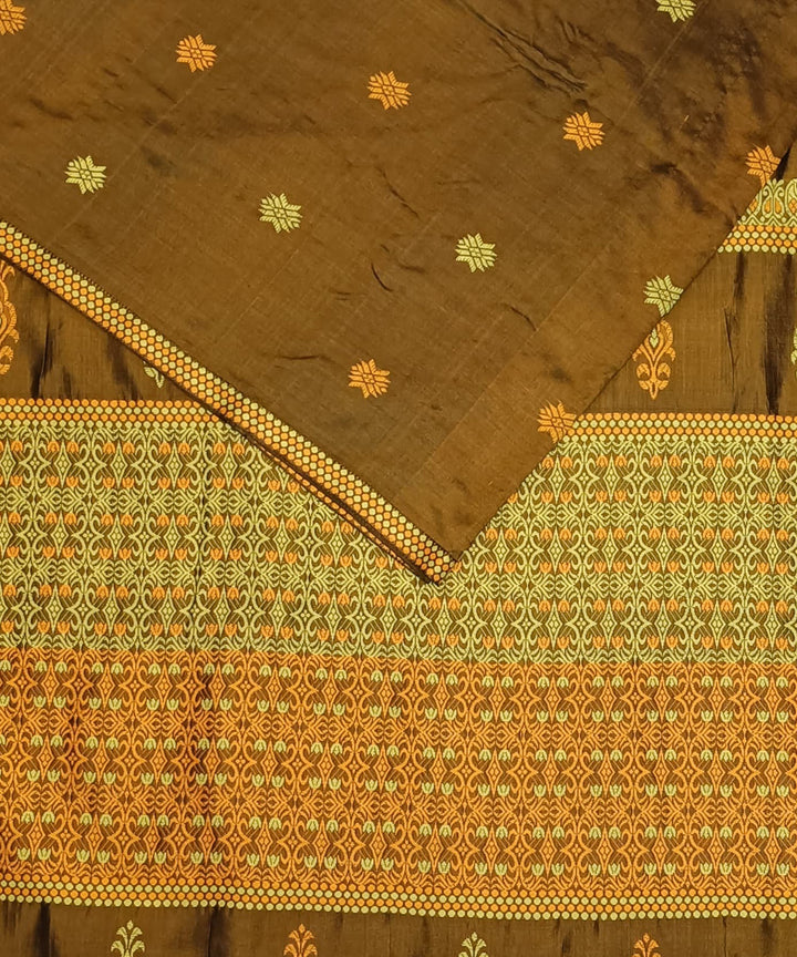 Olive green light yellow modal with mulberry handloom assam saree