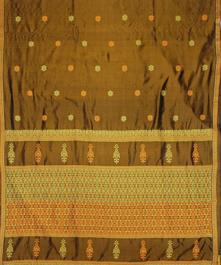 Olive green light yellow modal with mulberry handloom assam saree