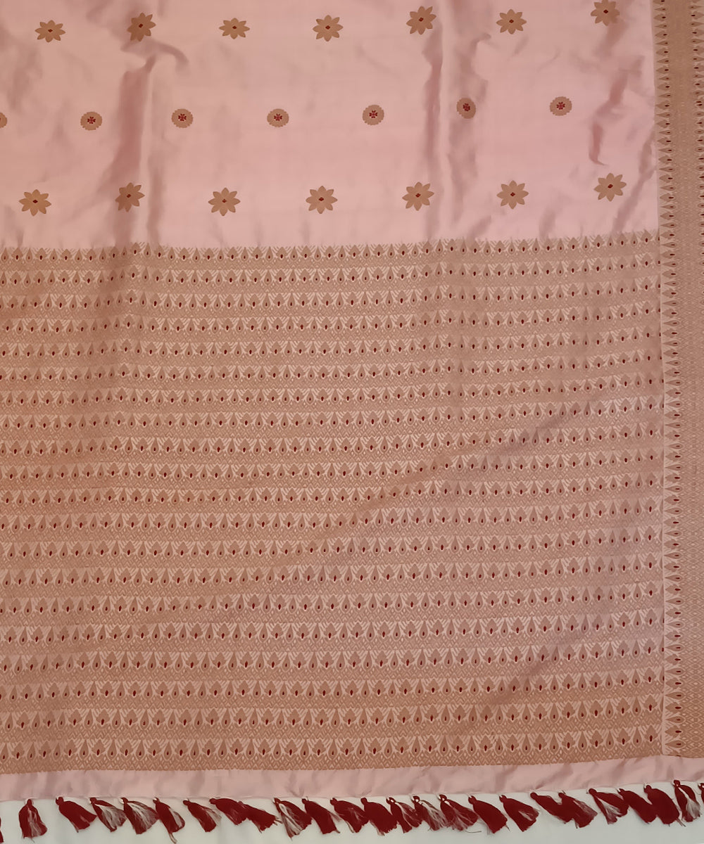 Pink beige silk handloom assam saree