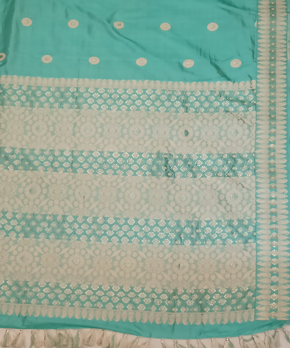 Turquoise grey silk handloom assam saree