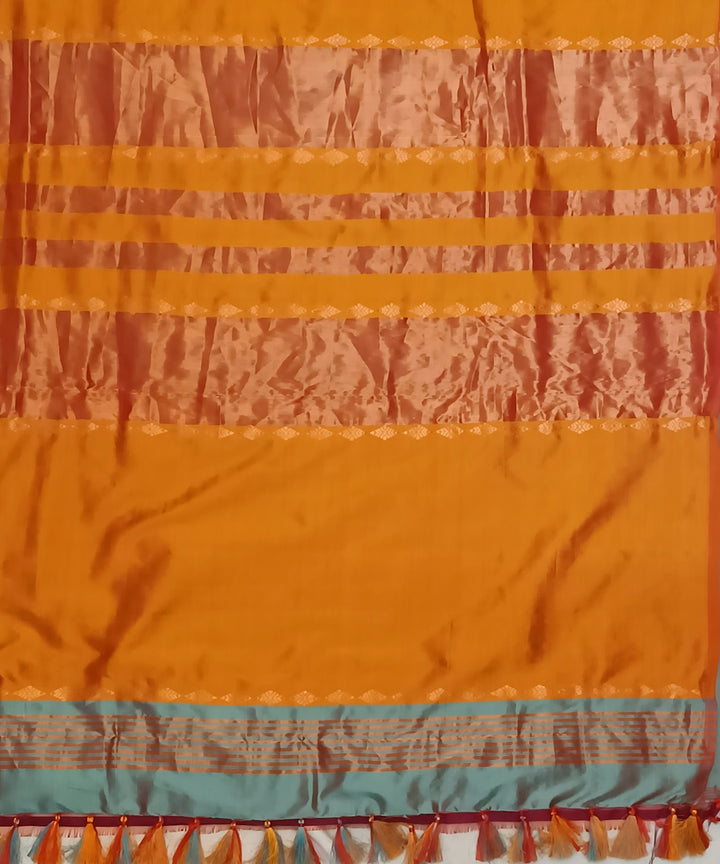 Teal green yellow silk handloom assam saree