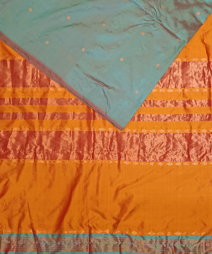 Teal green yellow silk handloom assam saree