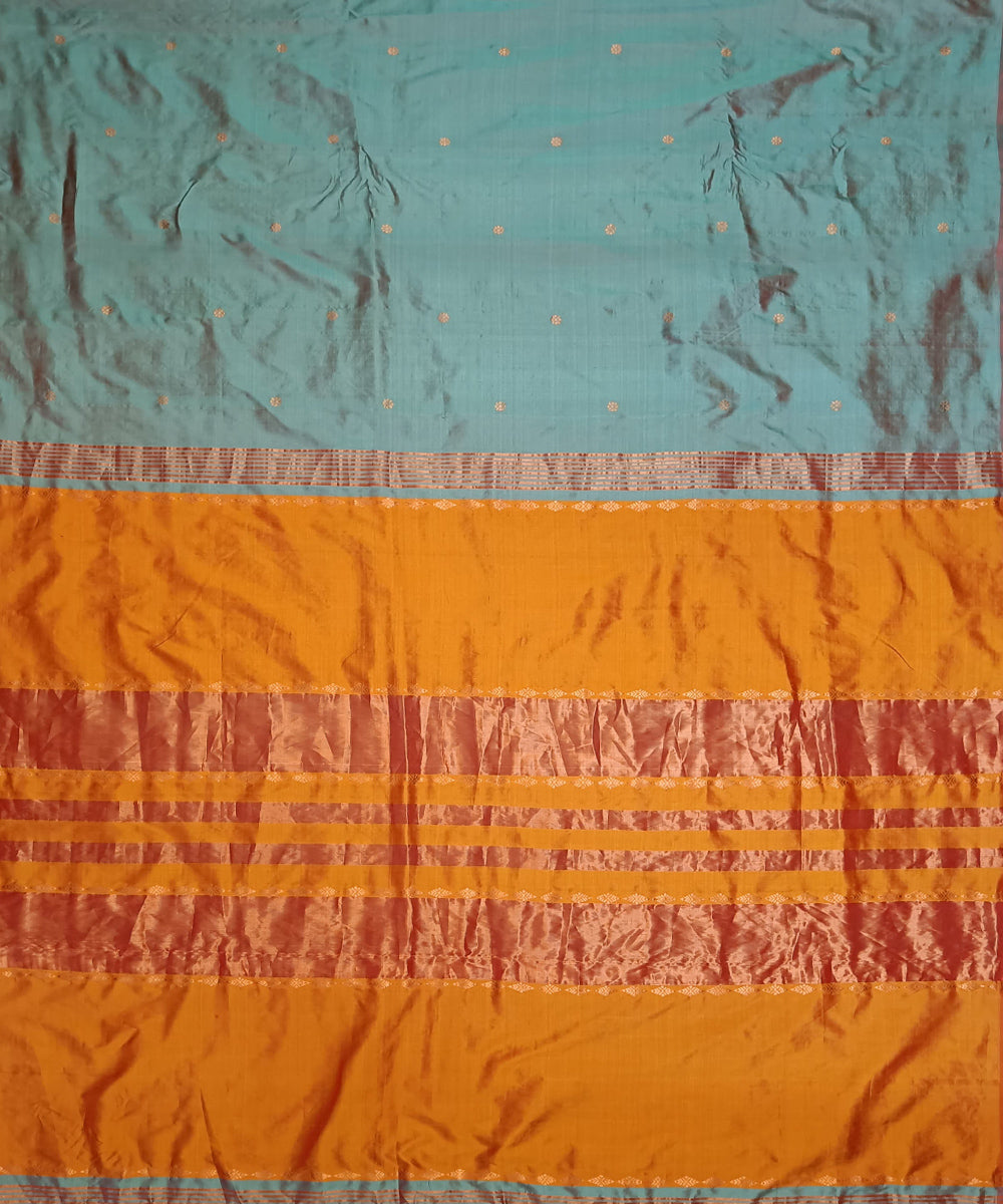 Teal green yellow silk handloom assam saree