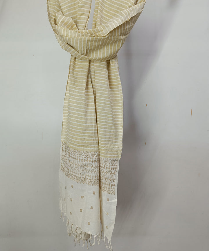 Yellow white handwoven cotton silk assam stole