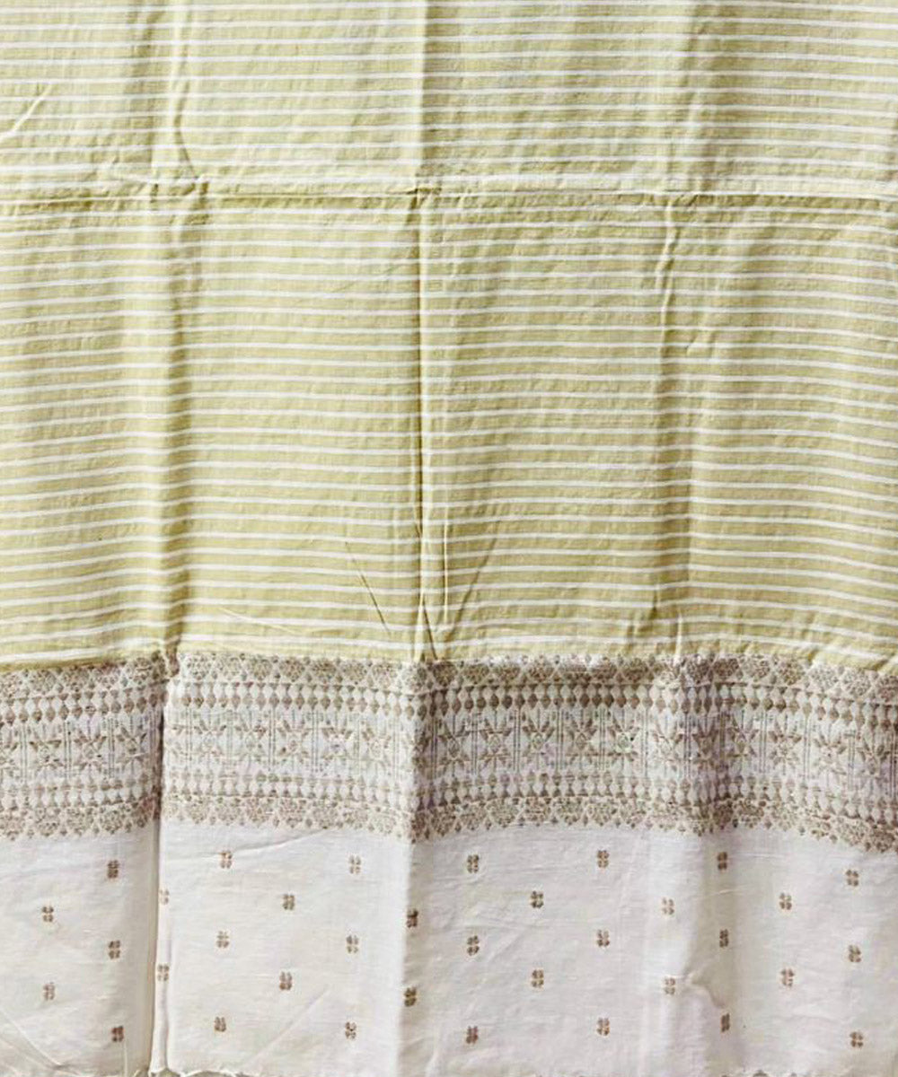 Yellow white handwoven cotton silk assam stole