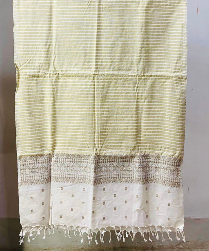 Yellow white handwoven cotton silk assam stole