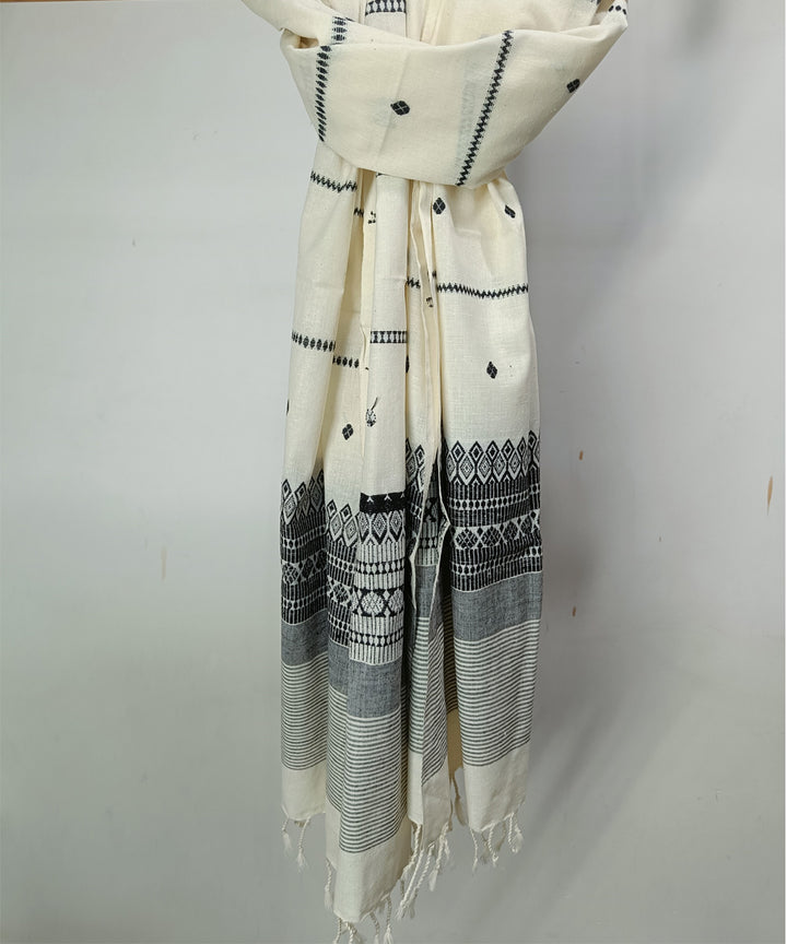 Cream black handloom assam cotton silk stole