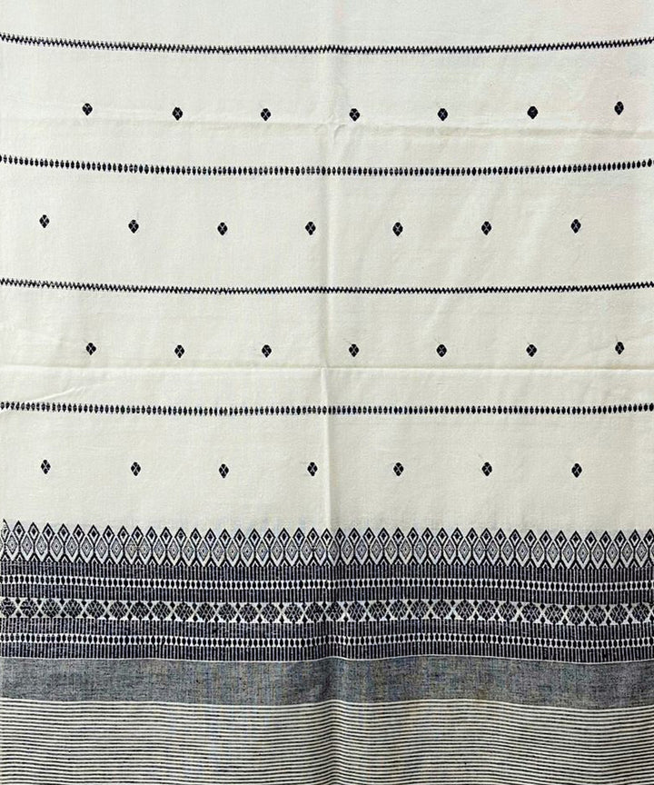 Cream black handloom assam cotton silk stole